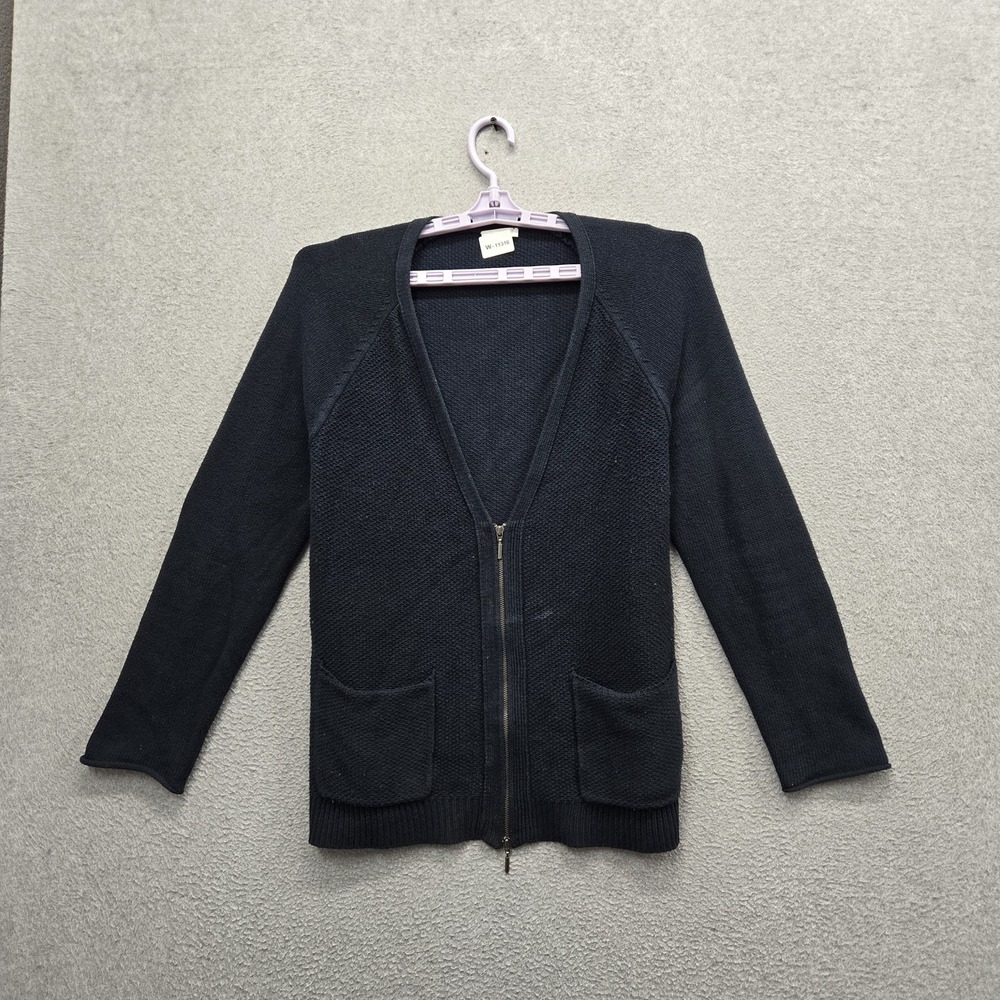 J Jill Women Sweater S Black Cotton Nylon Cardigan Zipper Long Sleeve Knit